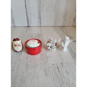 Vintage Santa Claus angel figure trinket box home decor figure set